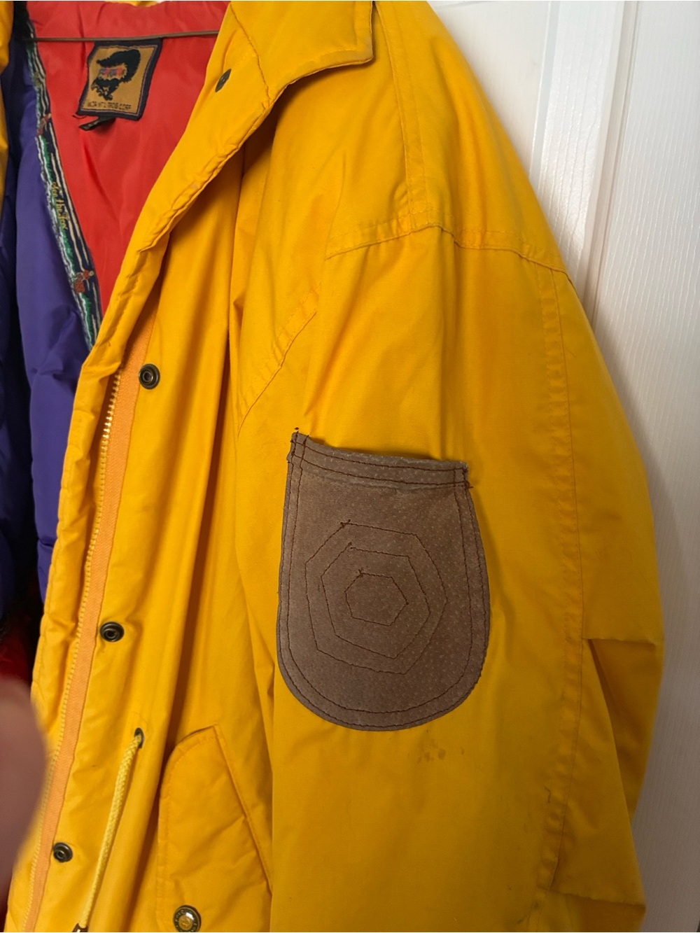 Men's Yellow Raincoat with Brown Elbow Patch